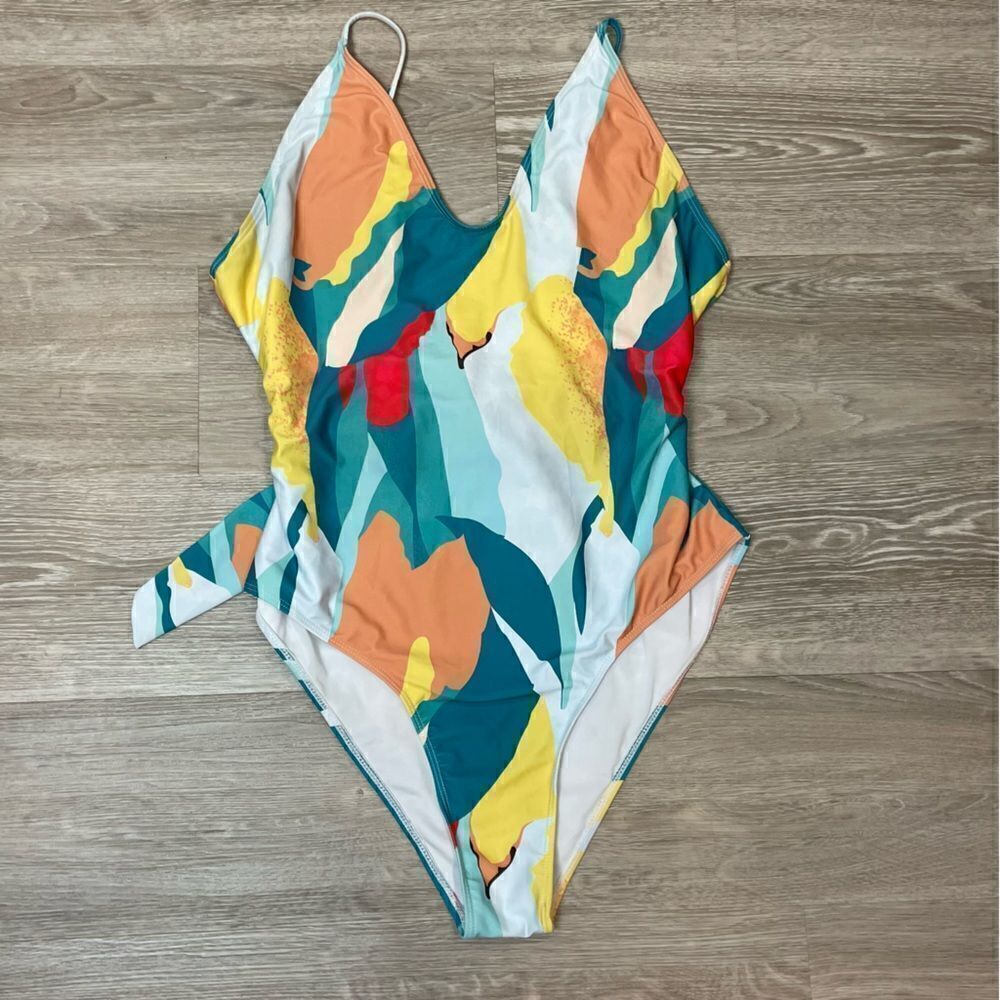 Auroural Belted One-Piece Swimwear One-Piece Plus Size Overlay Print Bikini